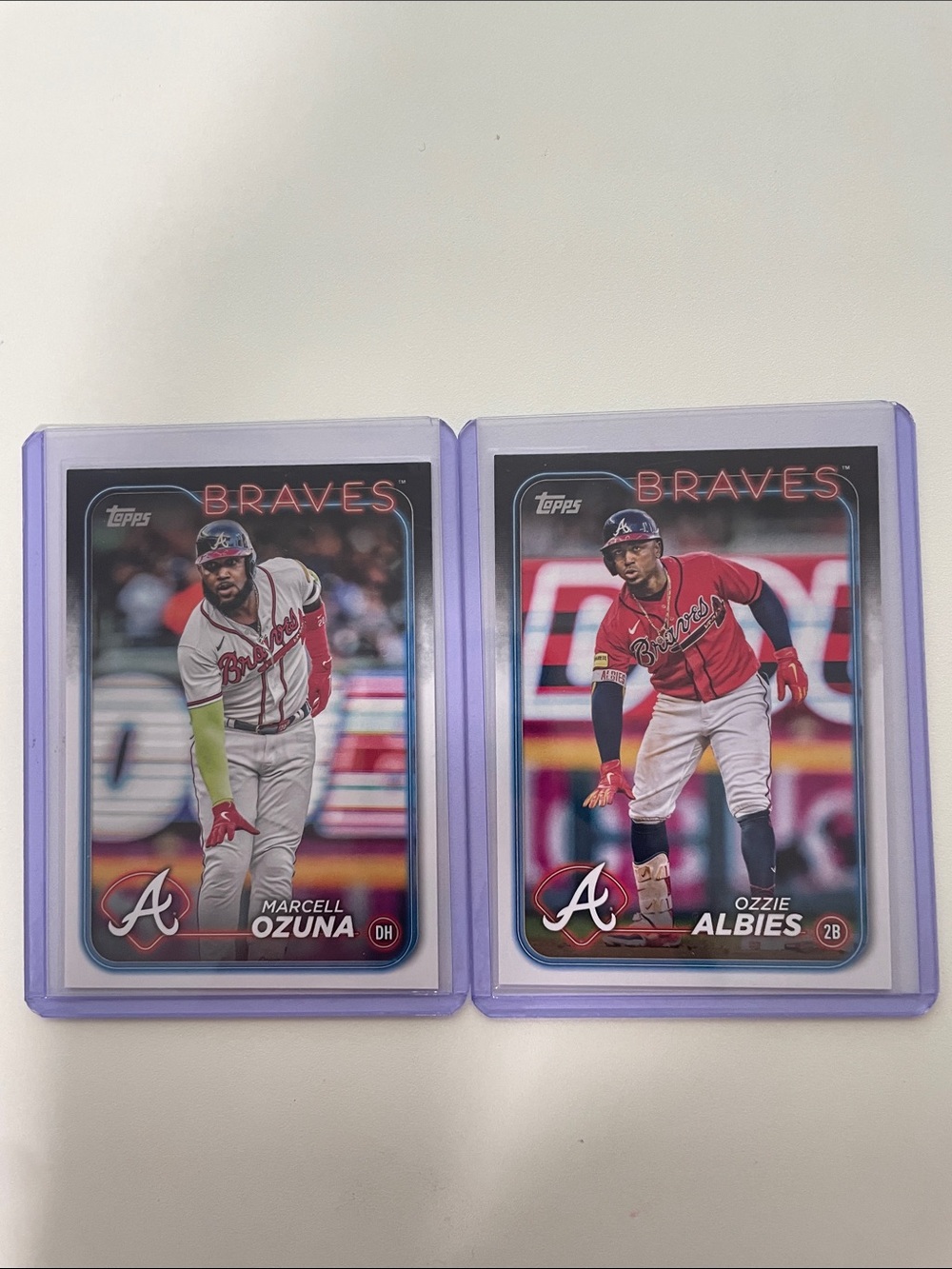 Topps Braves Baseball Cards - Purple Sleeves, Red & White Uniforms